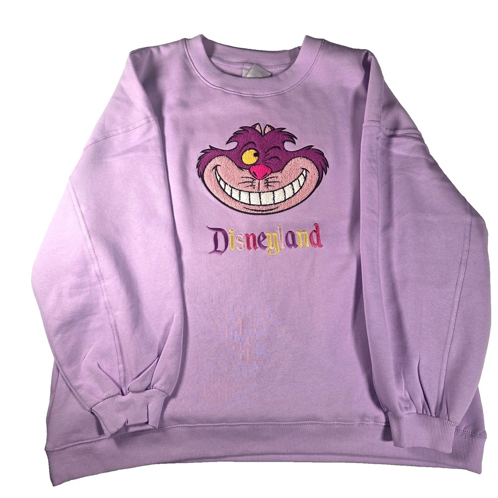Disney Cheshire Cat Sweatshirt Womens Large Purple NWT Disneyland Embroidered L